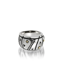 Load image into Gallery viewer, Women's Sterling Silver and 14 karat Yellow Gold Solar Ring