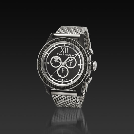 Men's Black Iconic Plated Pantheon IV Chronograph Watch with a Milanese Band