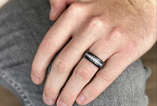 VICO Black Men's Tungsten Wedding Ring Black Diamonds Bevel Edges