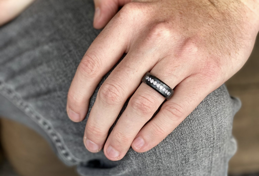 SOLID BLACK ZIRCONIUM WEDDING BAND WITH KNURLED FINISH | Titanium wedding  rings, Mens wedding rings, Beautiful wedding rings