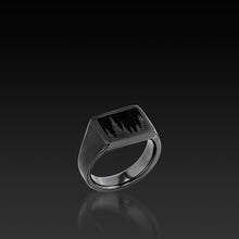 Load image into Gallery viewer, Zirconium Rectangle Signet Ring with Trees
