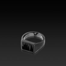 Load image into Gallery viewer, Zirconium Rectangle Signet Ring with Trees
