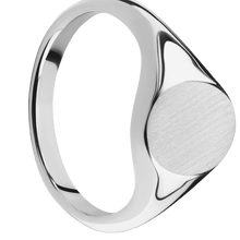 Load image into Gallery viewer, Small Oval signet ring (12x9mm) in 14K White Gold, with a Thin style band.
