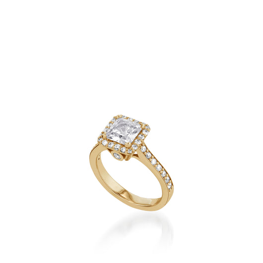 Satin Princess Cut Yellow Gold  Engagement Ring