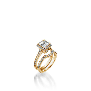 Satin Princess Cut Yellow Gold  Engagement Ring