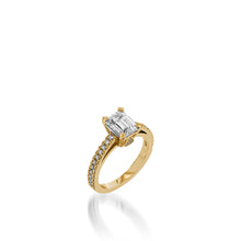 Load image into Gallery viewer, Starburst Emerald Cut Yellow Gold Engagement Ring
