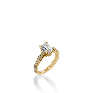 Starburst Emerald Cut Yellow Gold Engagement Ring
