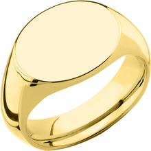 Load image into Gallery viewer, Medium Horizontal Oval signet ring (16x13mm) in 18K Yellow Gold, with a Wide style band.
