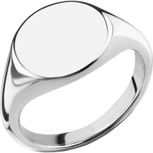 Load image into Gallery viewer, Medium Circle signet ring (14mm) in 14K White Gold, with a Thin style band.
