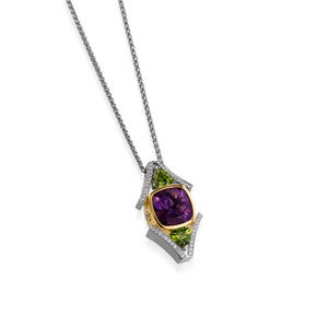 Signature Amethyst, Peridot, and Pave Diamond Pendant Necklace