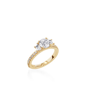 Essence Three Stone Yellow Gold Engagement Ring