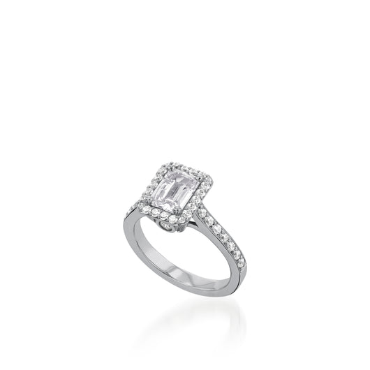 Satin Emerald Cut White Gold  Engagement Ring