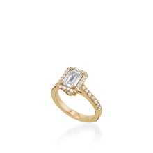 Load image into Gallery viewer, Satin Emerald Cut Yellow Gold  Engagement Ring
