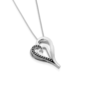 Duo Large Silver Heart Pendant Necklace