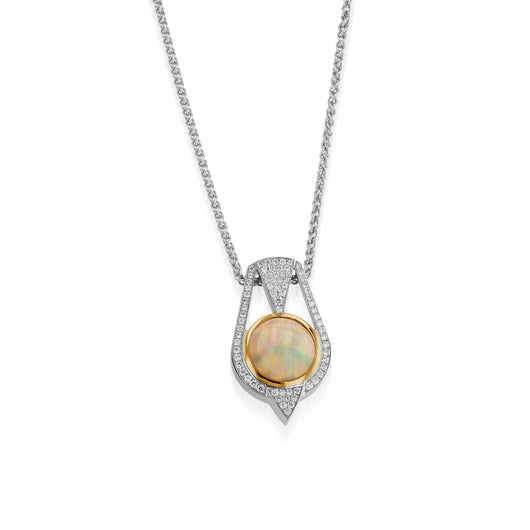 Signature Round Opal and Diamond Pendant Necklace