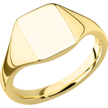 Load image into Gallery viewer, Small Rectangle signet ring (12x9mm) in 18K Yellow Gold, with a Thin style band.
