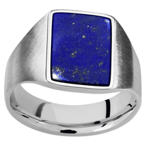 Load image into Gallery viewer, Medium Rectangle signet ring (16x11.5mm) in Palladium Silver, with a Wide style band, a Lapis inlay.
