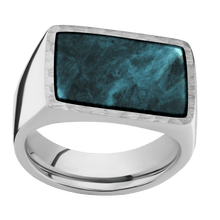 Load image into Gallery viewer, Large Horizontal Rectangle signet ring (20x14.5mm) in Palladium Silver, with a Wide style band, a Washington Blue Jade inlay.
