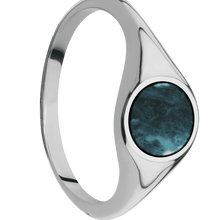 Load image into Gallery viewer, Small Circle signet ring (10mm) in Titanium, with a Thin style band, a Washington Blue Jade inlay.
