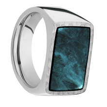 Load image into Gallery viewer, Large Horizontal Rectangle signet ring (20x14.5mm) in Palladium Silver, with a Wide style band, a Washington Blue Jade inlay.
