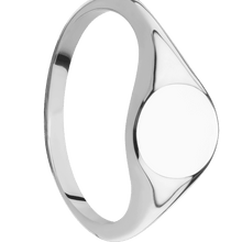 Load image into Gallery viewer, Small Circle signet ring (10mm) in 14K White Gold, with a Thin style band.

