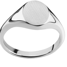 Load image into Gallery viewer, Small Oval signet ring (12x9mm) in 14K White Gold, with a Thin style band.
