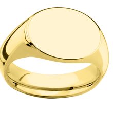 Load image into Gallery viewer, Medium Horizontal Oval signet ring (16x13mm) in 18K Yellow Gold, with a Wide style band.
