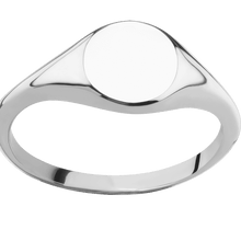 Load image into Gallery viewer, Small Circle signet ring (10mm) in 14K White Gold, with a Thin style band.
