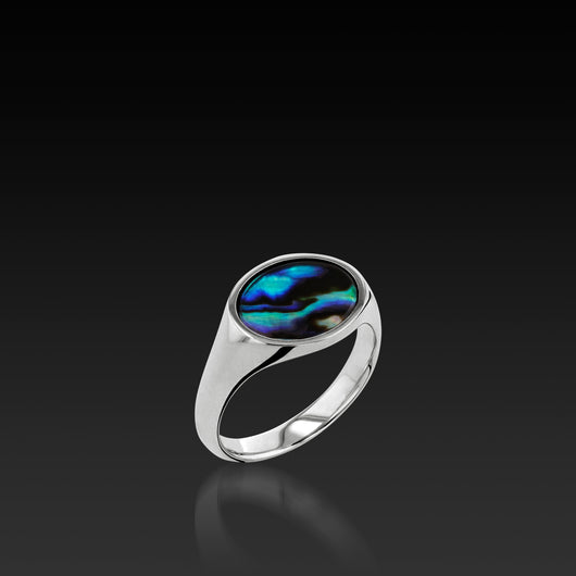 Palladium Silver Signet ring with Abalone