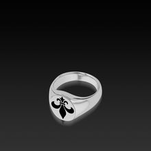 Load image into Gallery viewer, Palladium Silver Signet Ring with Fleur de Lis
