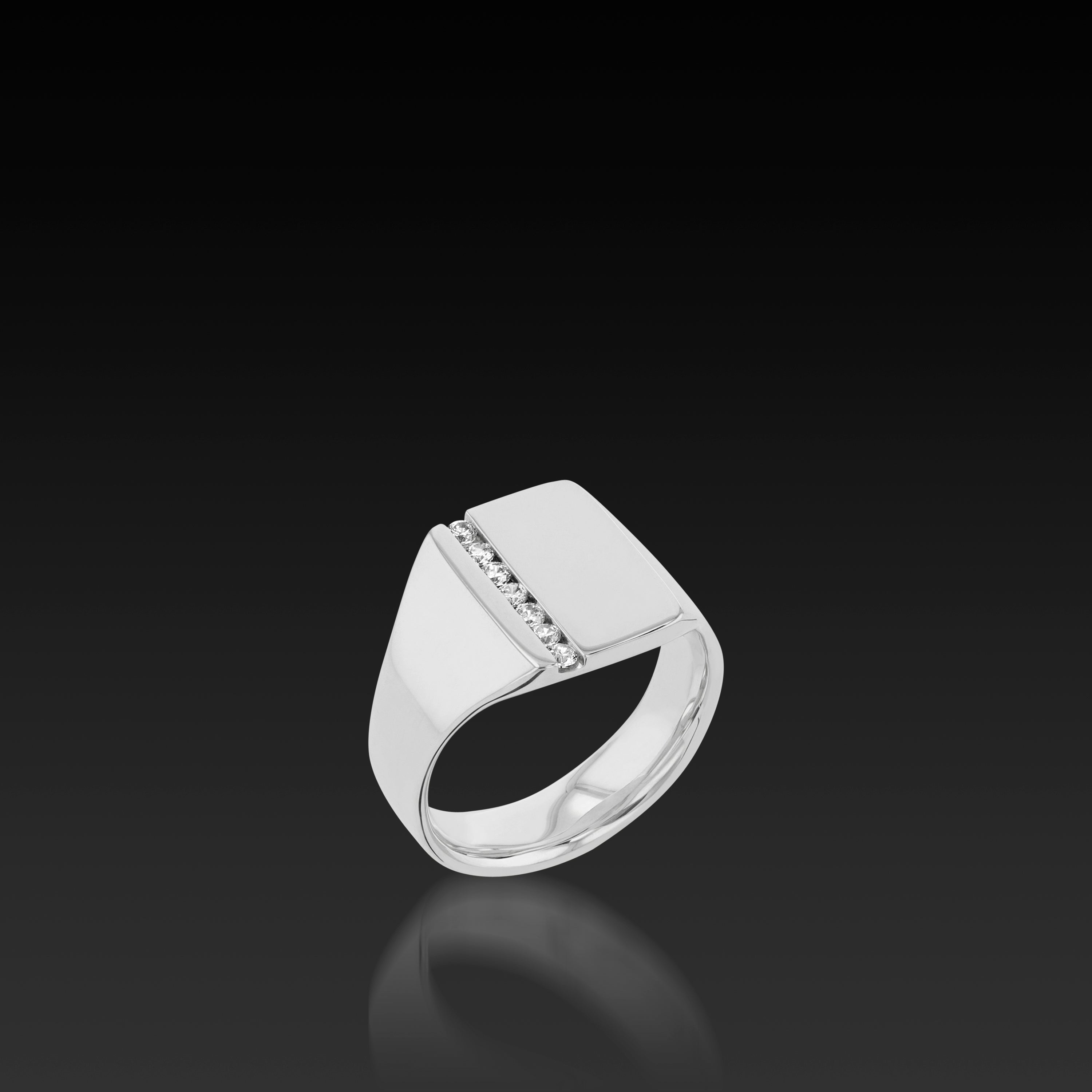 Palladium Silver Rectangle Signet Ring with Diamonds – John Atencio