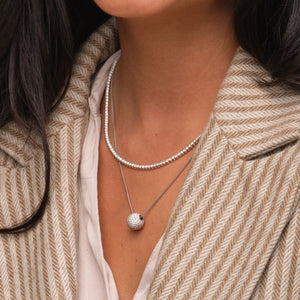 Essence Pave Diamond Ball Pendant Necklace