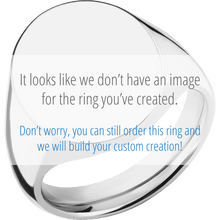 Load image into Gallery viewer, Large Oval signet ring (20x16mm) in Palladium Silver, with a Thin style band, a 10K Yellow Gold inlay and an Aquarius Rev engraving.
