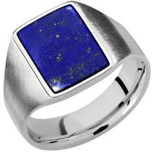Load image into Gallery viewer, Medium Rectangle signet ring (16x11.5mm) in Palladium Silver, with a Wide style band, a Lapis inlay.
