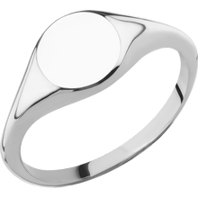 Load image into Gallery viewer, Small Circle signet ring (10mm) in 14K White Gold, with a Thin style band.
