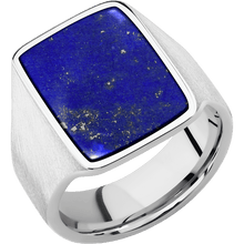 Load image into Gallery viewer, Large Rectangle signet ring (20x14.5mm) in Palladium Silver, with a Wide style band, a Lapis inlay.
