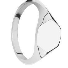 Load image into Gallery viewer, Small Hexagon signet ring (11.5x10) in 14K White Gold, with a Thin style band.
