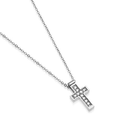 White Gold Faith Pave Diamond Cross Pendant Necklace