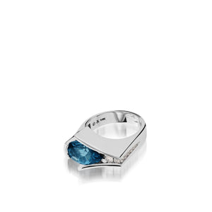 Women's 14 karat White Gold Venture Pear-shaped Blue Topaz Ring with Diamonds