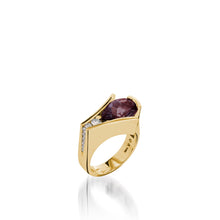 Load image into Gallery viewer, Women&#39;s 14 karat Yellow Gold Venture Pear-shaped Rhodolite Garnet Ring with Diamonds
