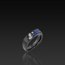 Load image into Gallery viewer, Men&#39;s Groove Square Diamond Band with lapis inlay
