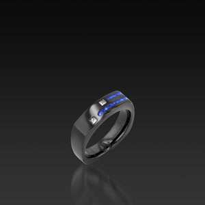Men's Groove Square Diamond Band with lapis inlay