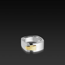 Load image into Gallery viewer, Men&#39;s 18 karat white gold band Aries Wide Band with yellow gold accent
