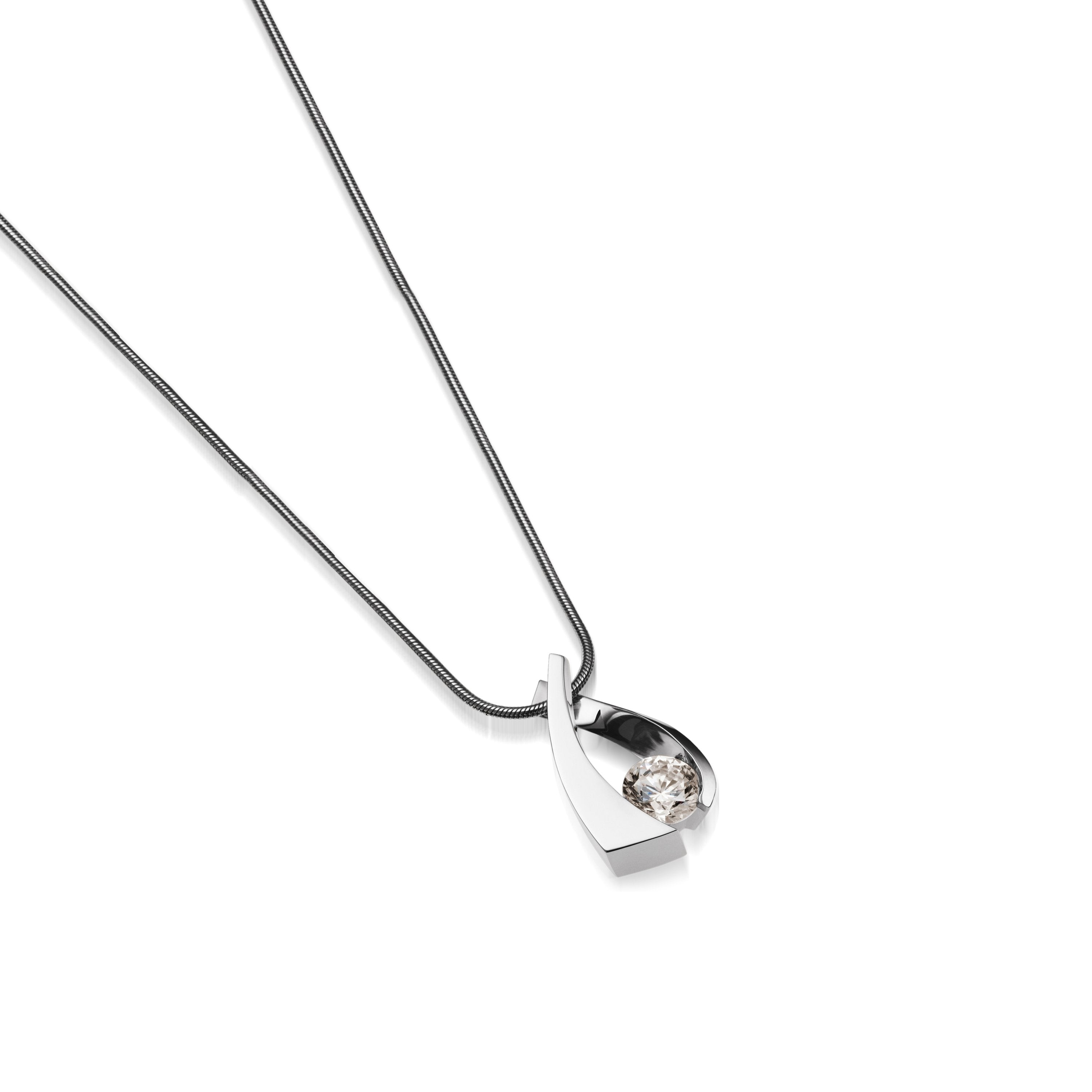 Silver solitaire diamond pendant necklace