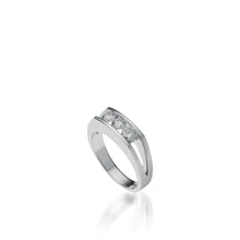 Load image into Gallery viewer, Women&#39;s 18 karat White Gold Lines 3-Stone Anniversary Ring
