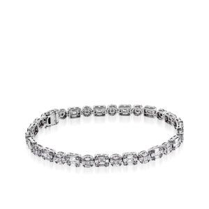 Round and Baguette Cluster Diamond Tennis Bracelet