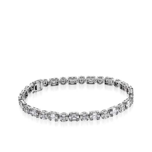 Round and Baguette Cluster Diamond Tennis Bracelet