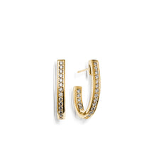 Load image into Gallery viewer, Women&#39;s 14 karat Yellow Gold Essence Pave Diamond J-Hoop Earrings
