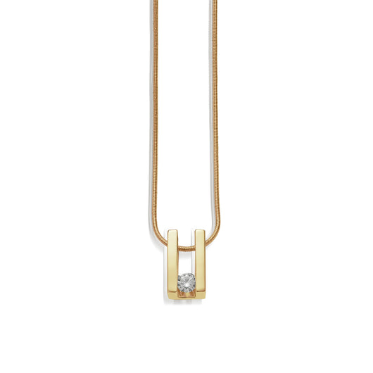 Women's 14 karat Yellow Gold Lines Solitaire Diamond Pendant Necklace