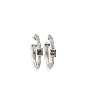 Women's Sterling Silver and 14 karat Yellow Gold Apollo Pave Diamond Oval Hoop Earrings